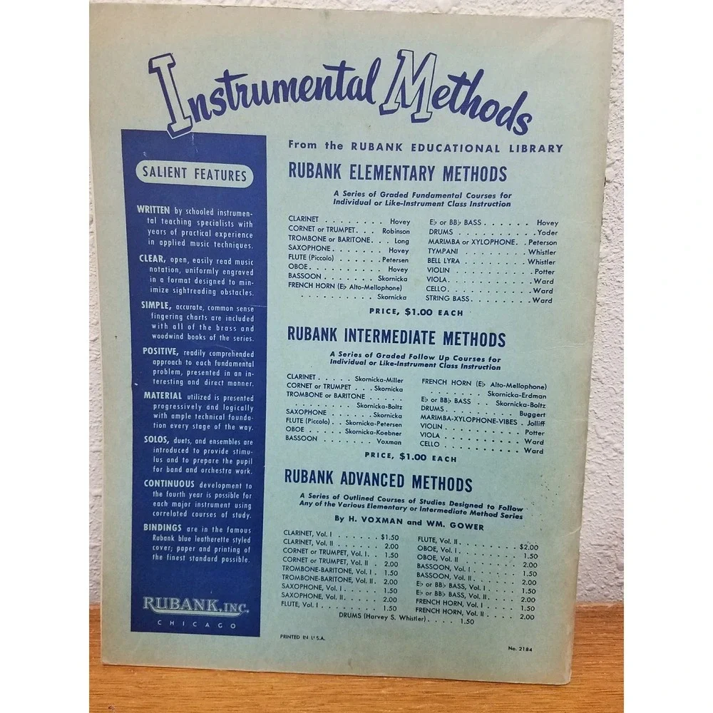 1937 Vtg Rubank Intermediate Method Cornet or Trumpet J.E. Skornicka No.56
